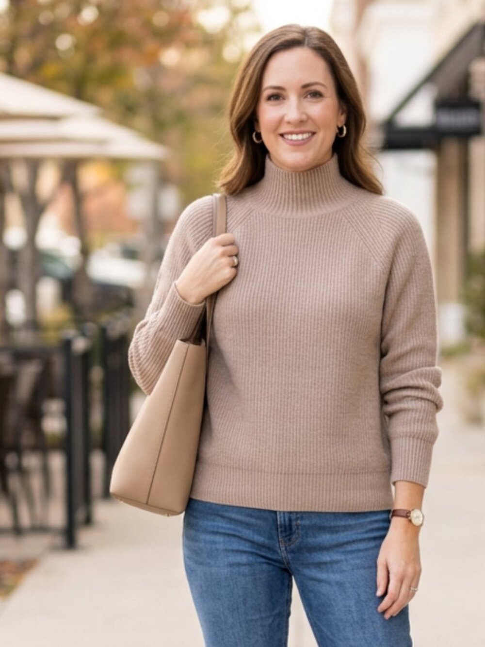Nordstrom Rack Turtleneck Sweater Tan Medium Cozy Neutral Knit Pullover Repaired